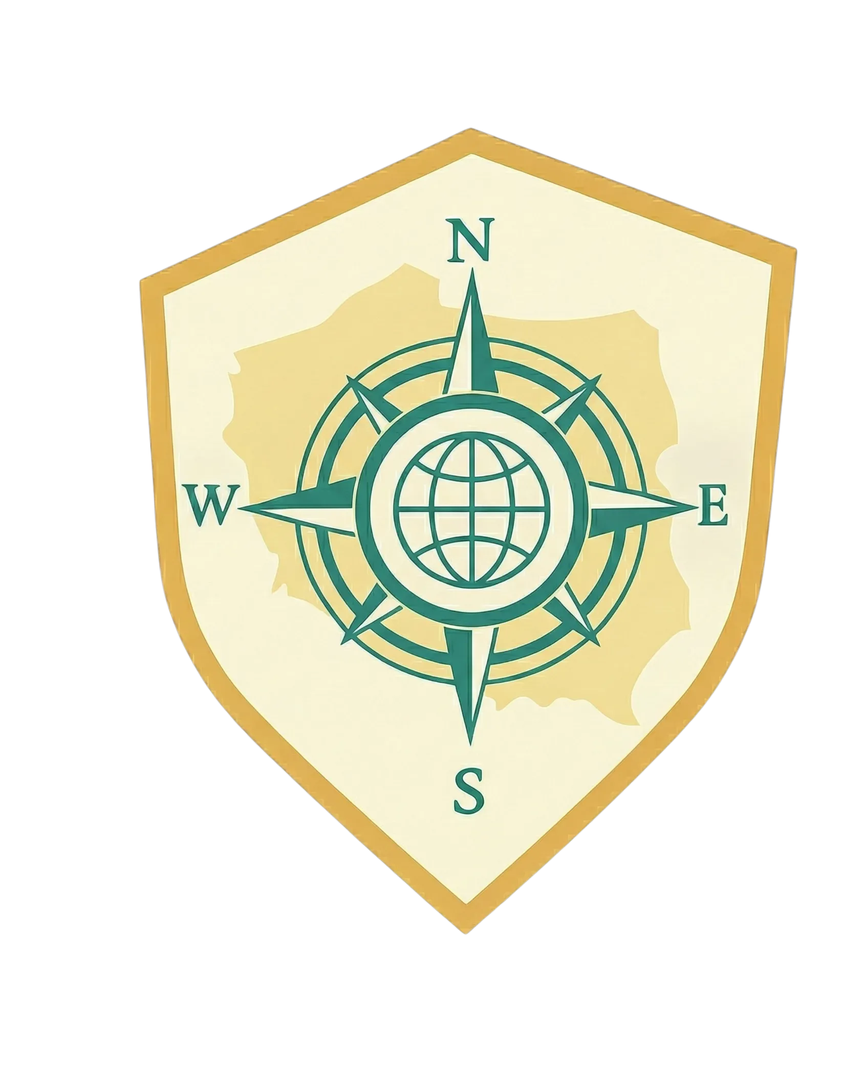 Logo Odkrywcy Polski - herb z różą wiatrów i globem